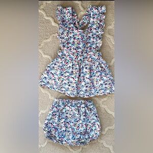Smockingbird 4T Matching Dress Set 2-piece Blue Pink Floral with Bloomers Soring